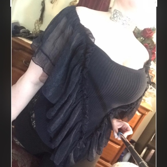 Sexy Unique Ruffle Navy Top Blouse - Picture 2 of 4